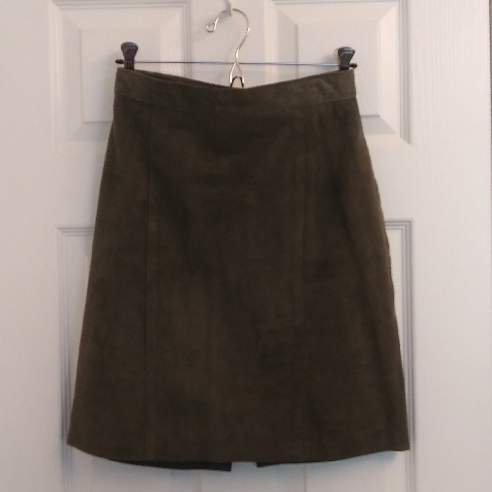 Viktor Sabo Olive Green Suede Pencil Mini-Skirt Vintage Size 10